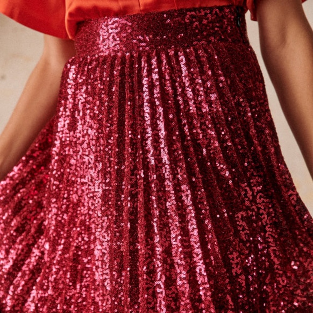 Sezane Dilo Pleated Midi Skirt in Fuschia Sequins - Size 44 - Picture 5 of 12